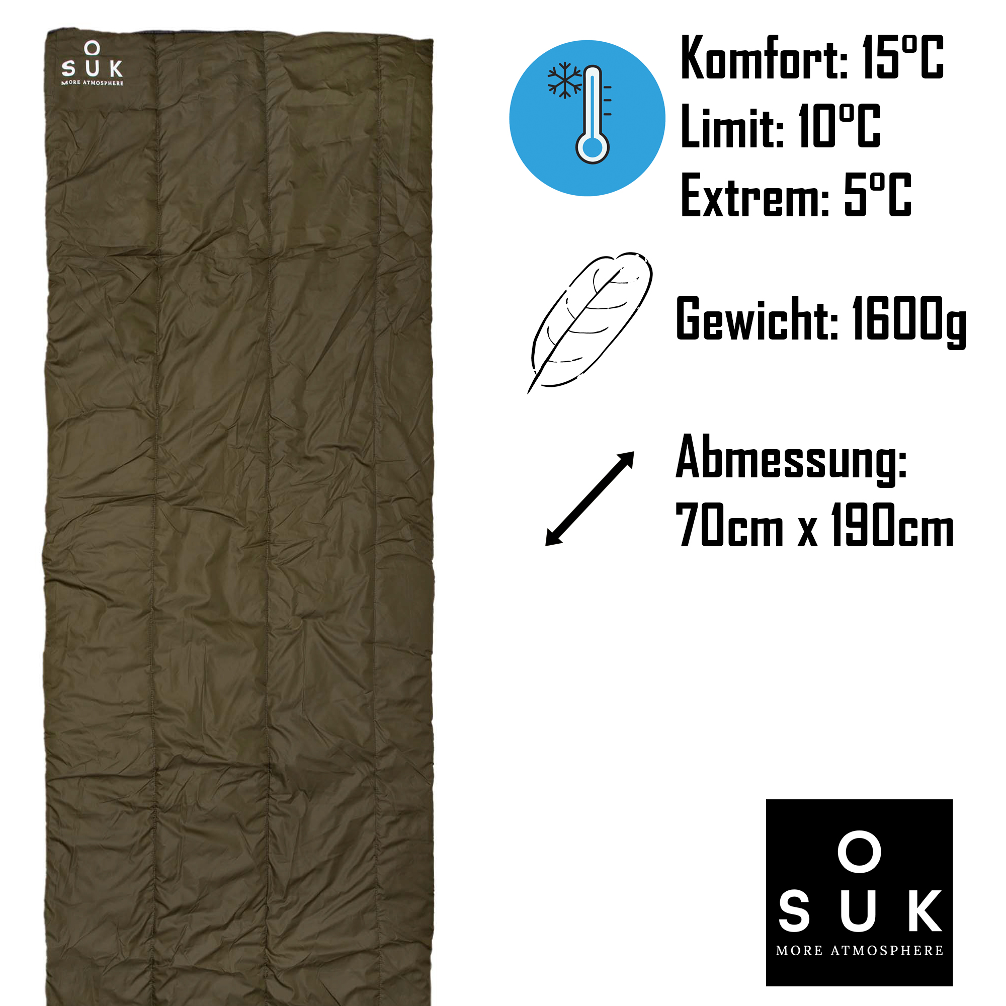 Deckenschlafsack für Erwachsene, Khaki / Schwarz